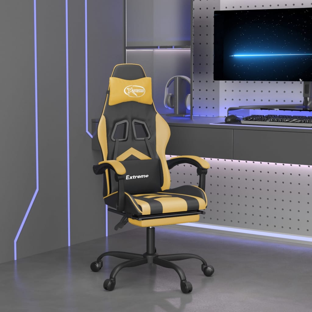 vidaXL Gamestoel draaibaar kunstleer zwart en blauw
