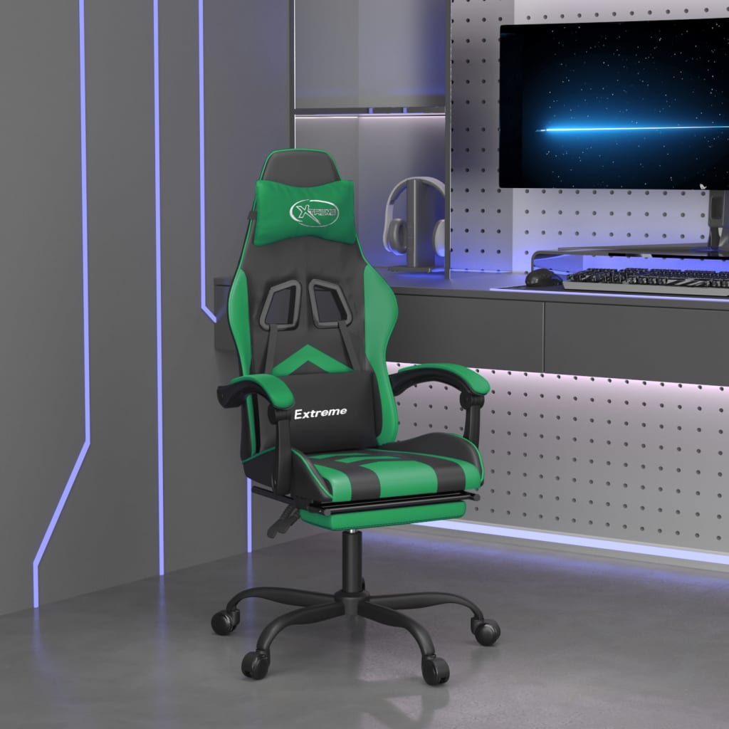 vidaXL Gamestoel draaibaar kunstleer zwart en blauw