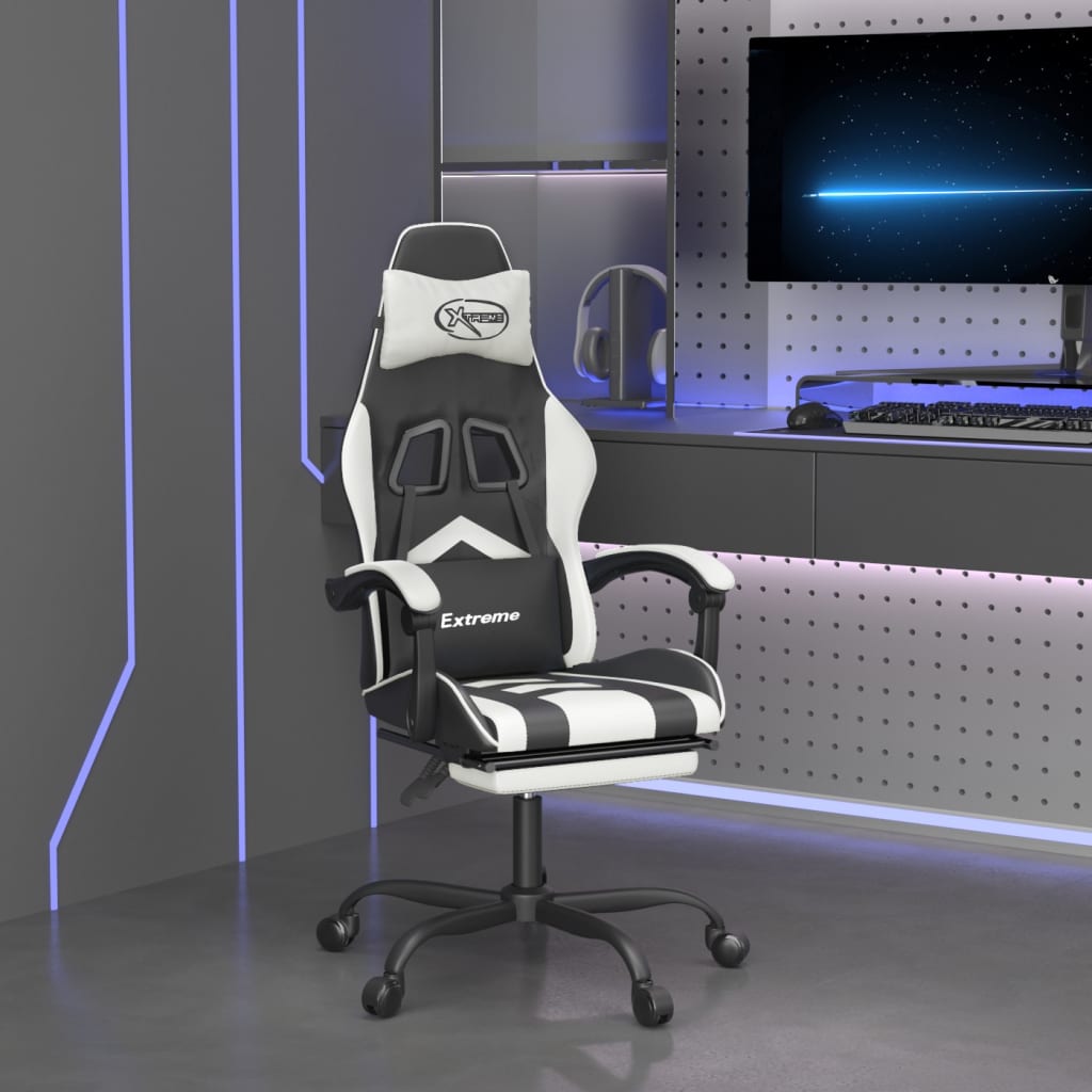 vidaXL Gamestoel draaibaar kunstleer zwart en blauw
