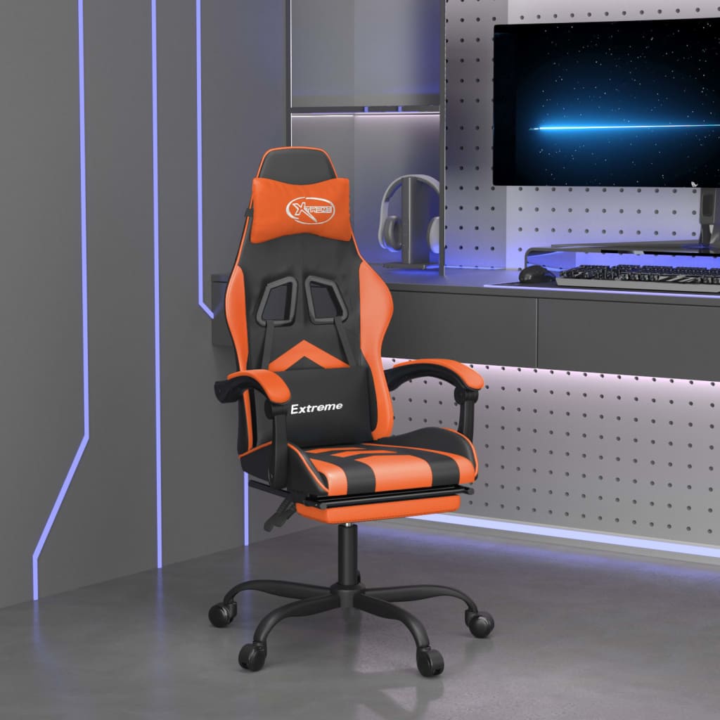 vidaXL Gamestoel draaibaar kunstleer zwart en blauw