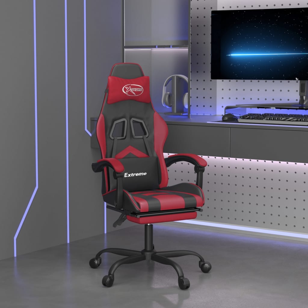 vidaXL Gamestoel draaibaar kunstleer zwart en blauw