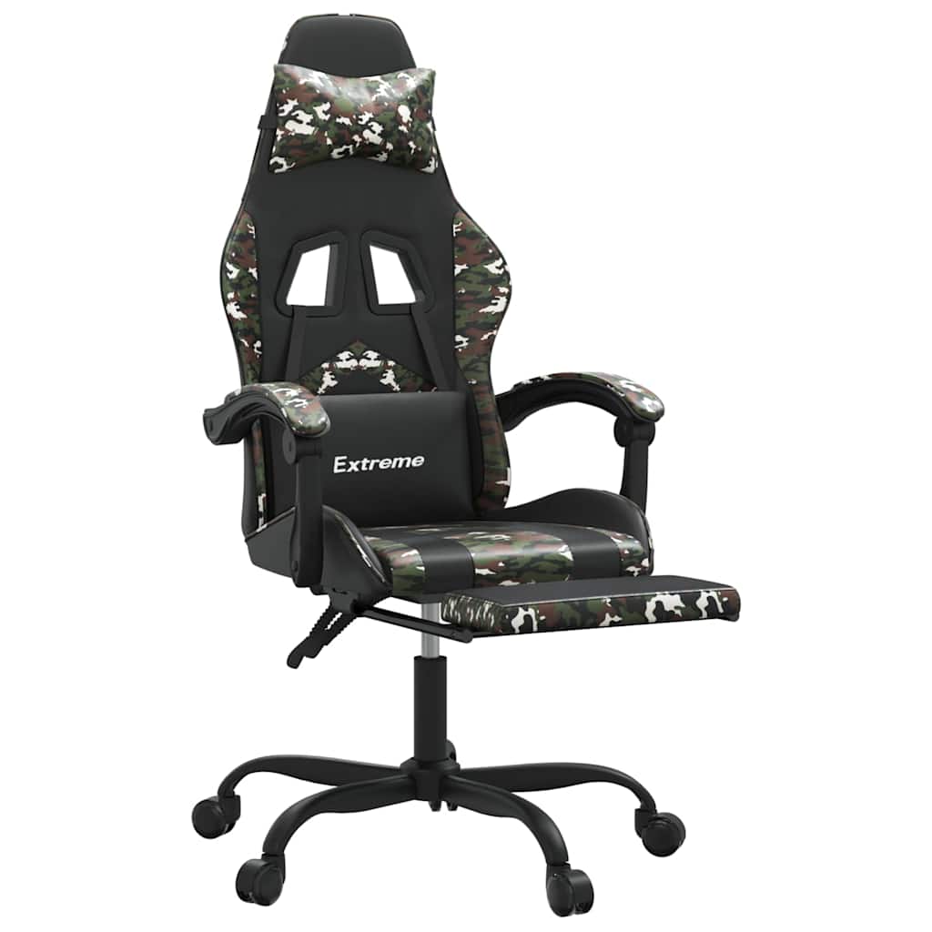 vidaXL Gamestoel draaibaar kunstleer zwart en blauw