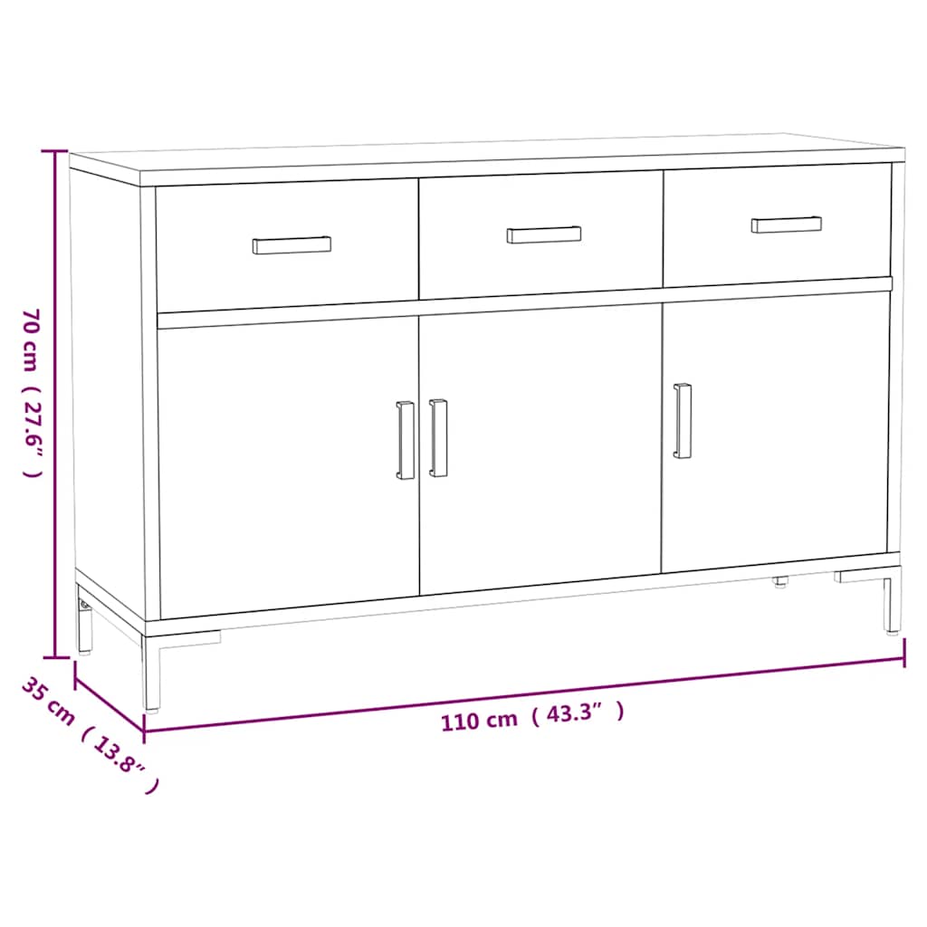 vidaXL Dressoir 110x35x70 cm massief grenenhout bruin