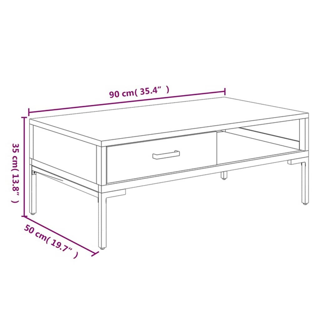 vidaXL Salontafel 90x50x35 cm massief grenenhout
