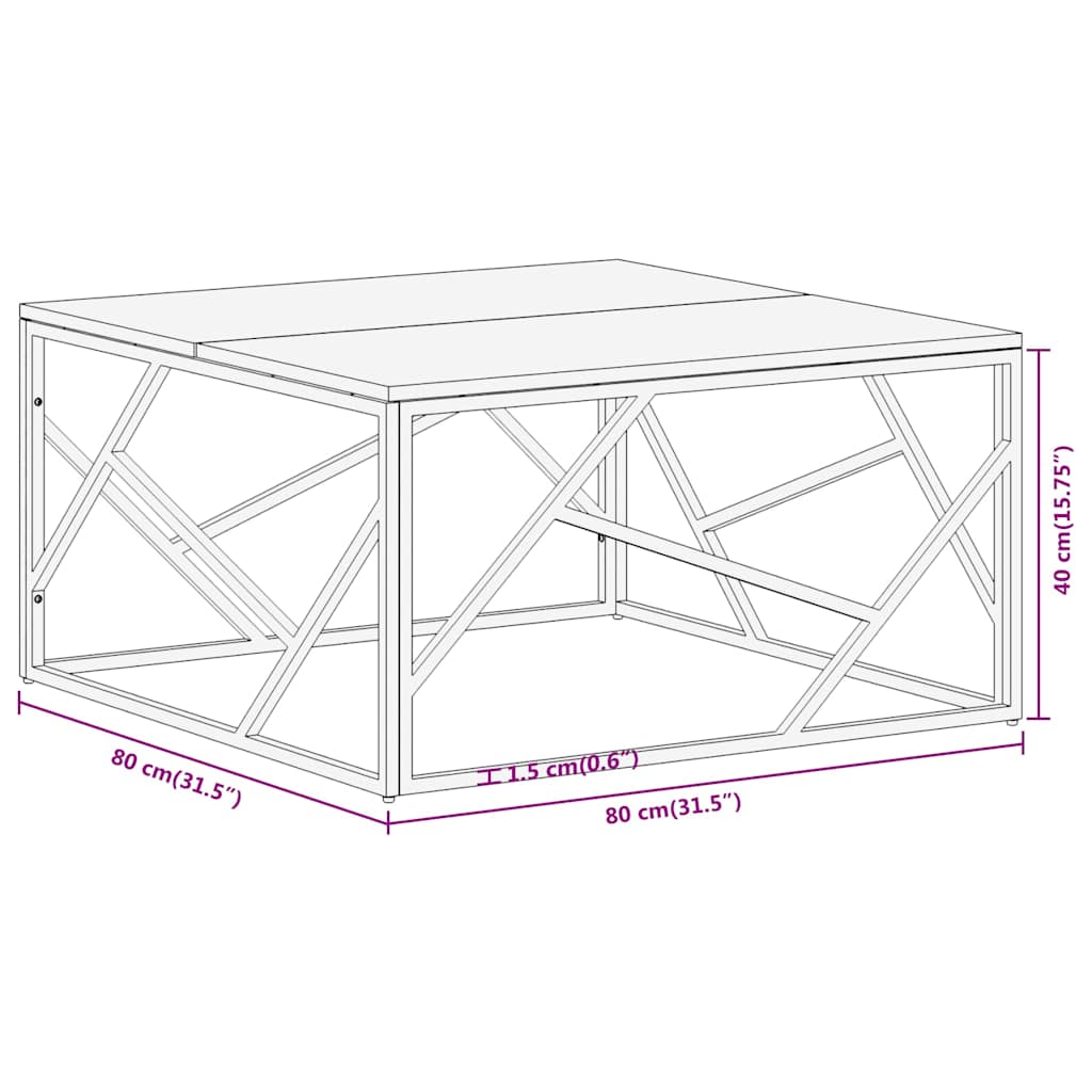 vidaXL Salontafel roestvrijstaal en gehard glas zilverkleurig