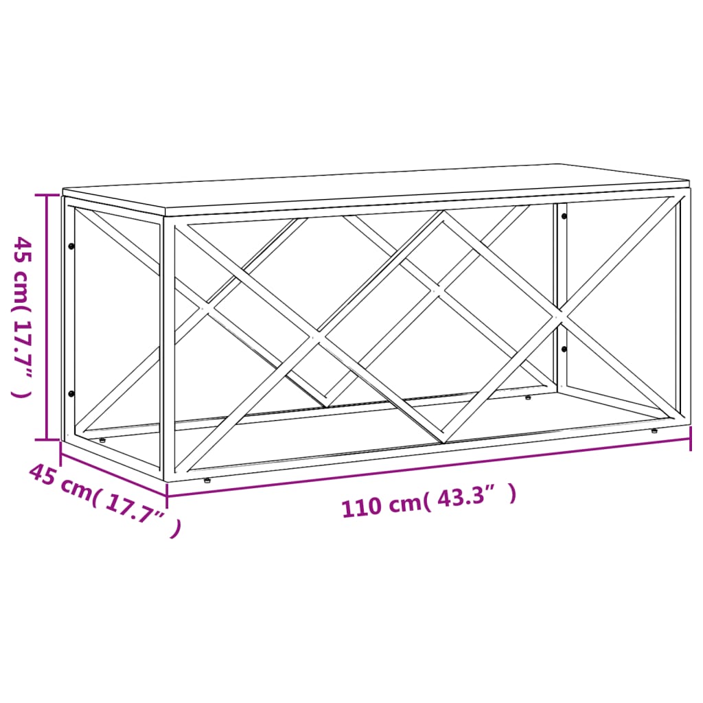 vidaXL Salontafel 110x45x45 cm roestvrij staal en glas