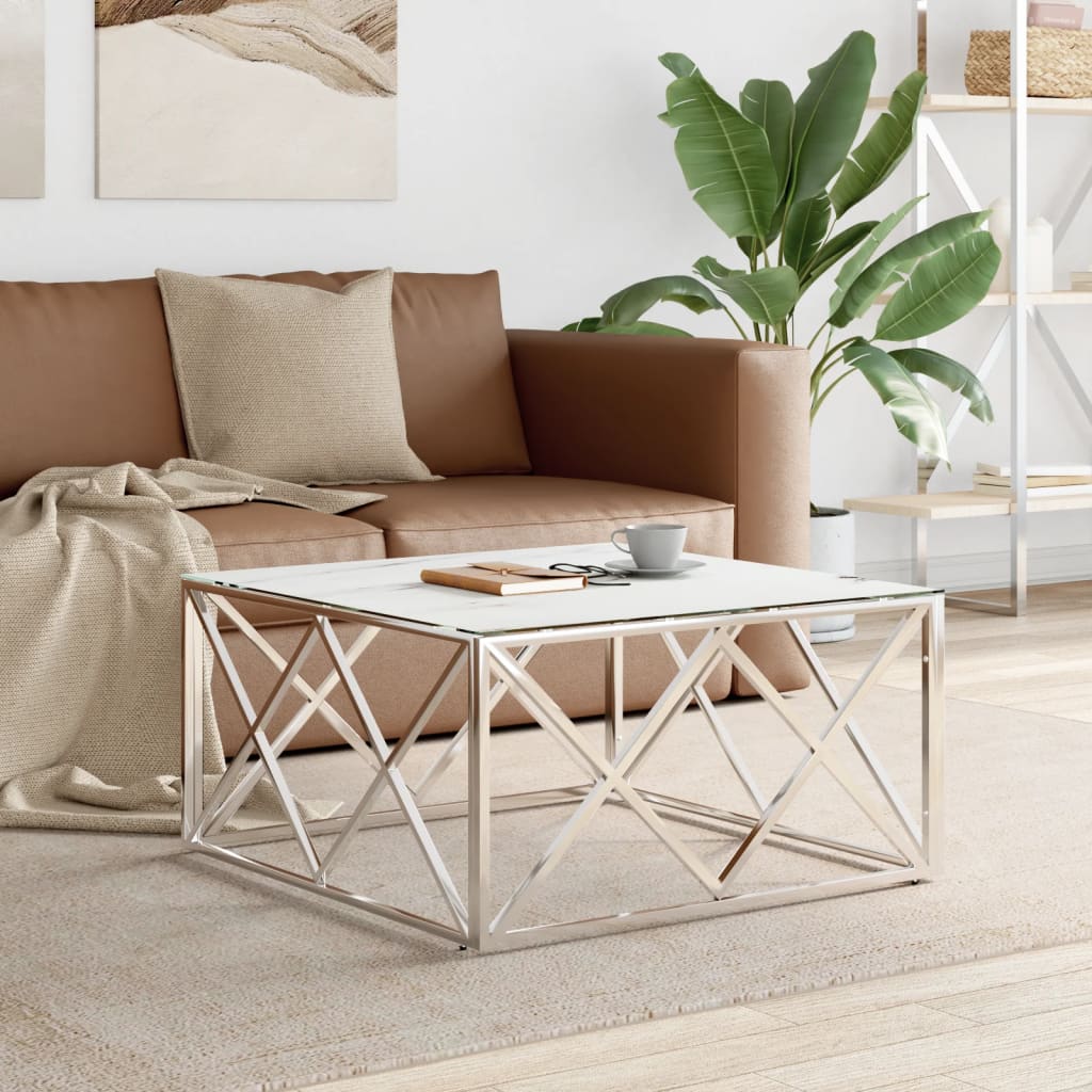 vidaXL Salontafel 80x80x40 cm roestvrij staal en glas