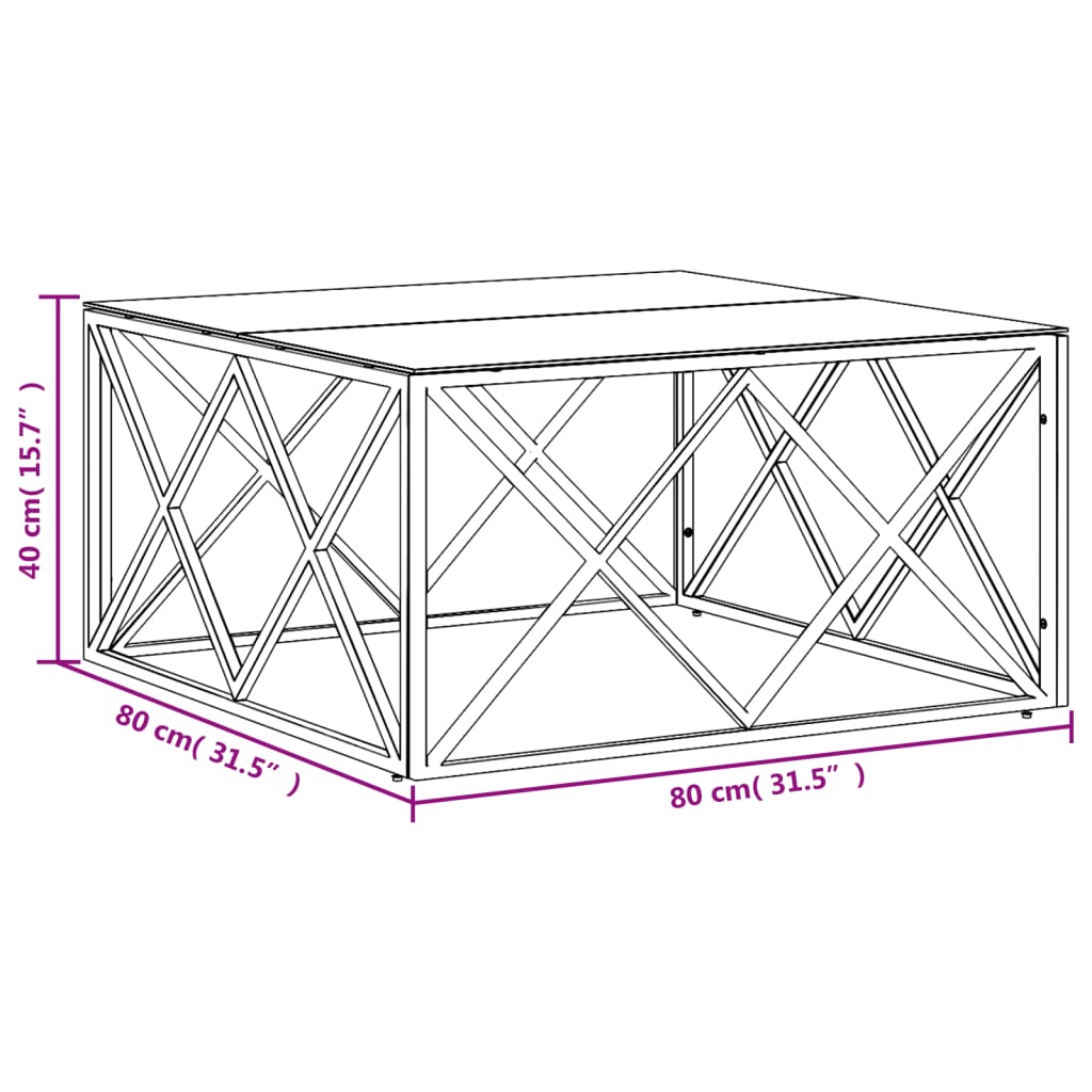 vidaXL Salontafel 80x80x40 cm roestvrij staal en glas