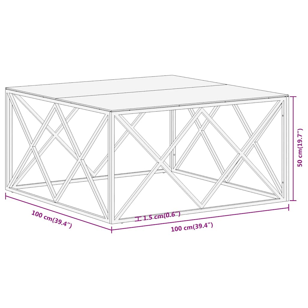 vidaXL Salontafel roestvrijstaal en gehard glas zilverkleurig