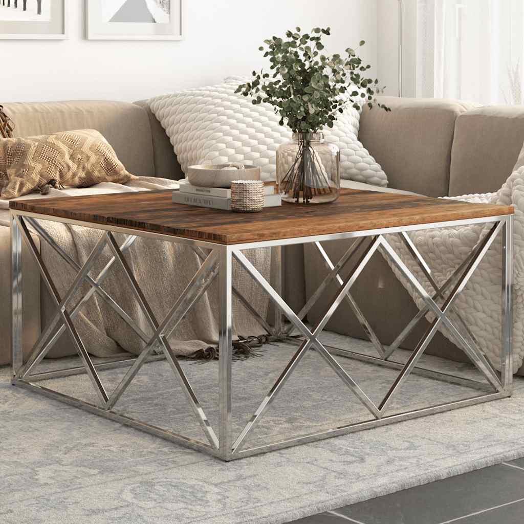vidaXL Salontafel roestvrijstaal en gehard glas zilverkleurig