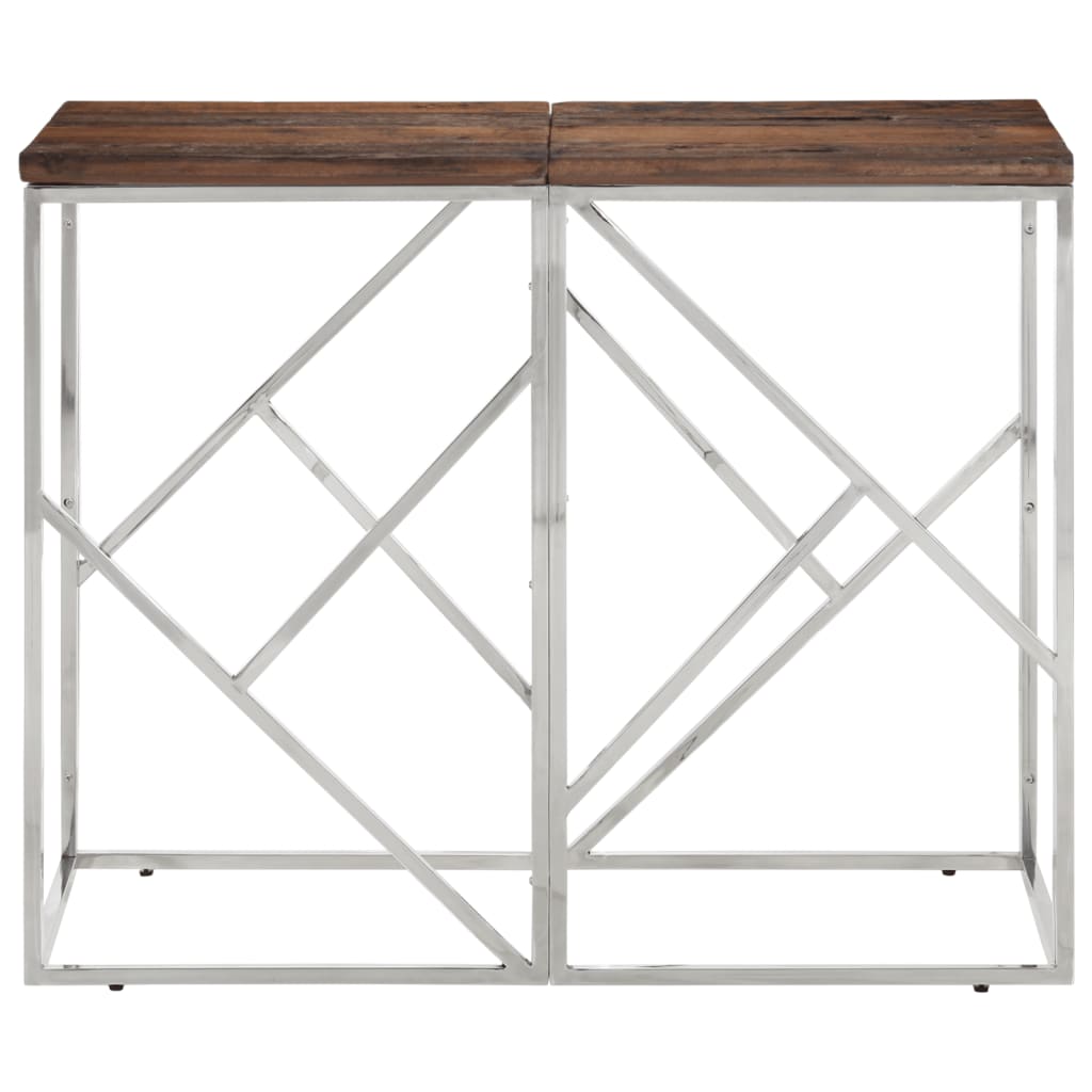 vidaXL Wandtafel roestvrij staal en massief bielshout zilverkleurig