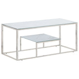 vidaXL Salontafel roestvrijstaal en gehard glas zilverkleurig