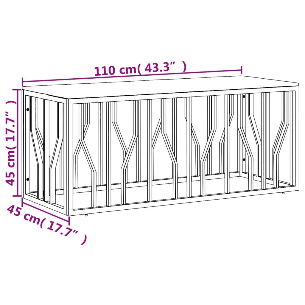 vidaXL Salontafel 110x45x45 cm roestvrij staal en glas