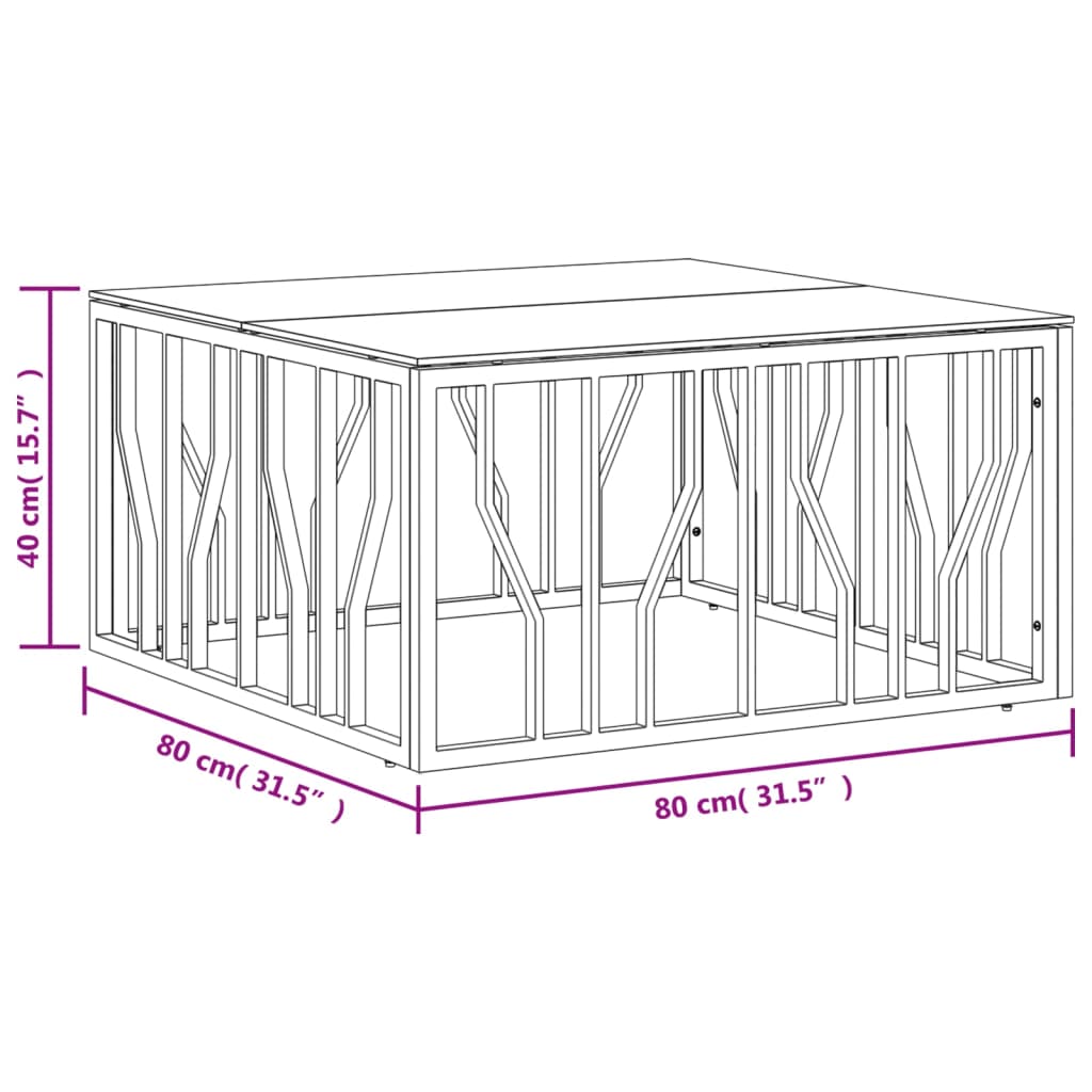 vidaXL Salontafel 80x80x40 cm roestvrij staal en glas