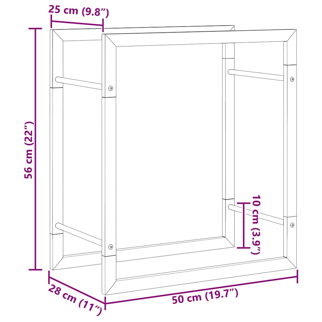 vidaXL Firewood Rack 50x28x56 cm Steel Matt Black