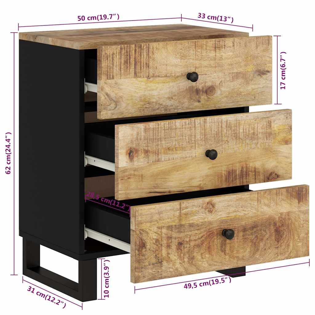 vidaXL Bedside Cabinet 50x33x62 cm Solid Mango Wood and Engineered Wood