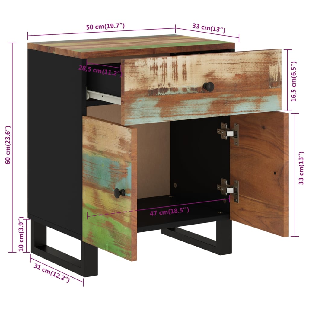 vidaXL Nachtkastjes 50x33x60 cm massief mangohout en bewerkt hout