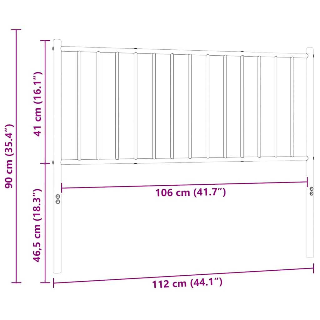 vidaXL Vervangend hoofdbord metaal zwart 75 cm