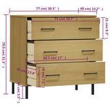 vidaXL Dressoir met 3 lades OSLO 77x40x79,5 cm grenenhout bruin