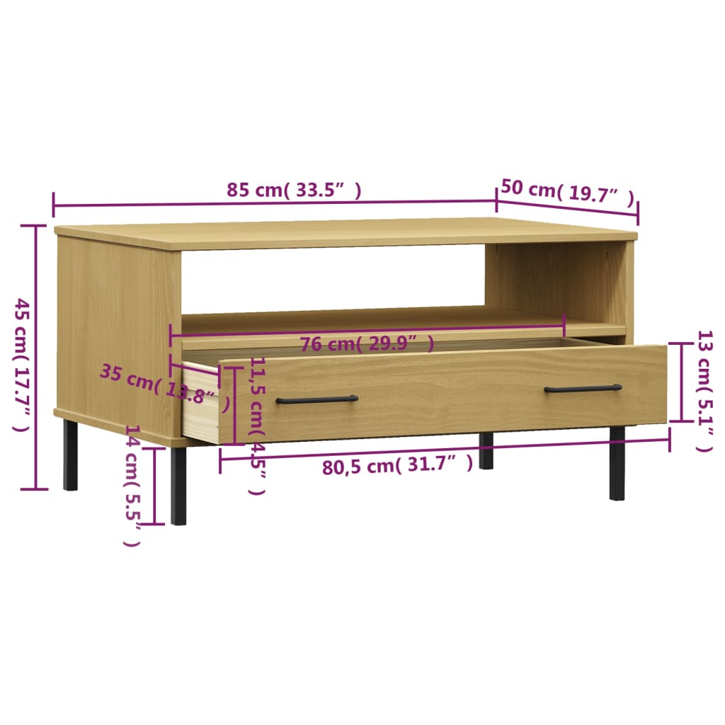 vidaXL Salontafel met metalen poten OSLO 85x50x45 cm hout bruin