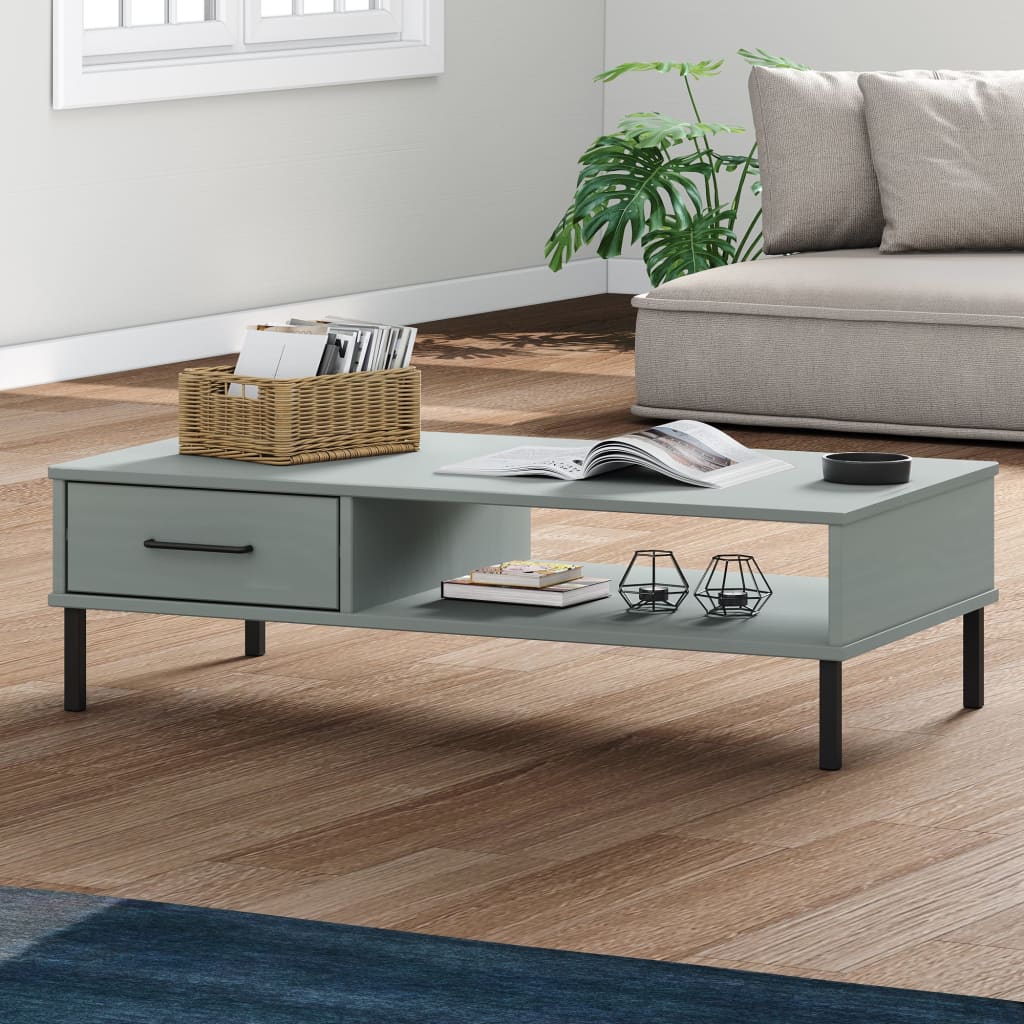 vidaXL Salontafel met metalen poten OSLO massief grenenhout bruin