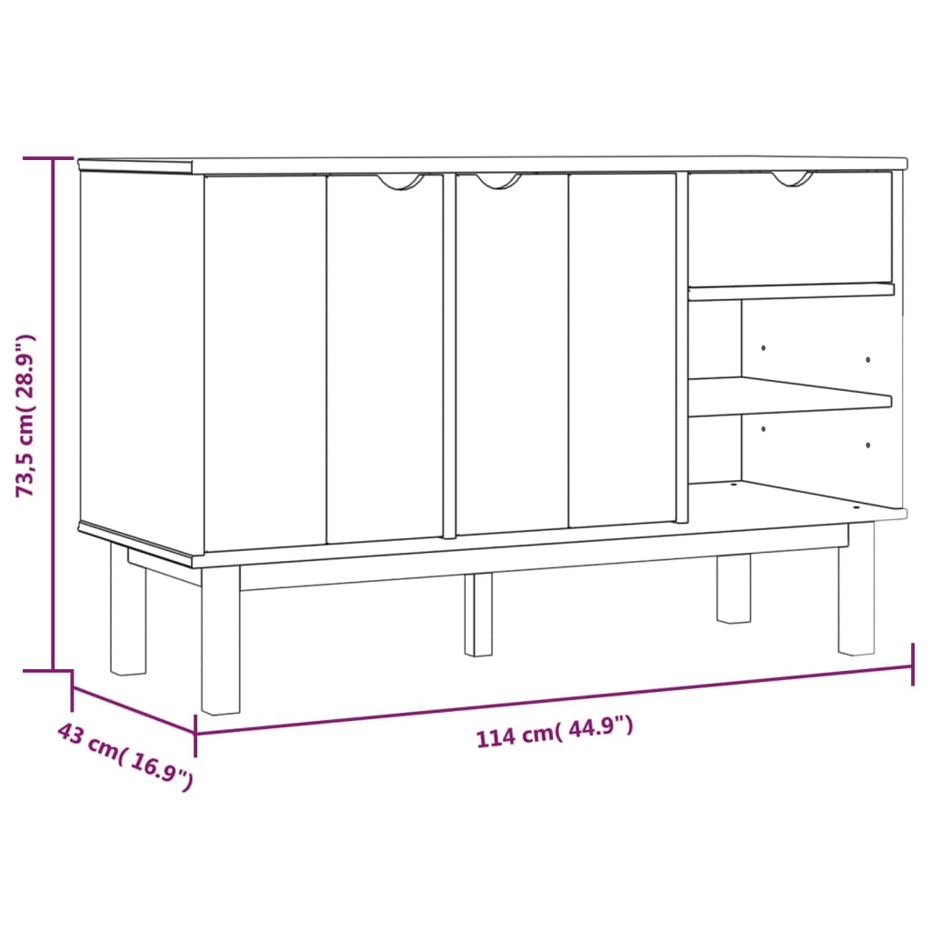 vidaXL Dressoir OTTA 114x43x73,5 cm massief grenenhout