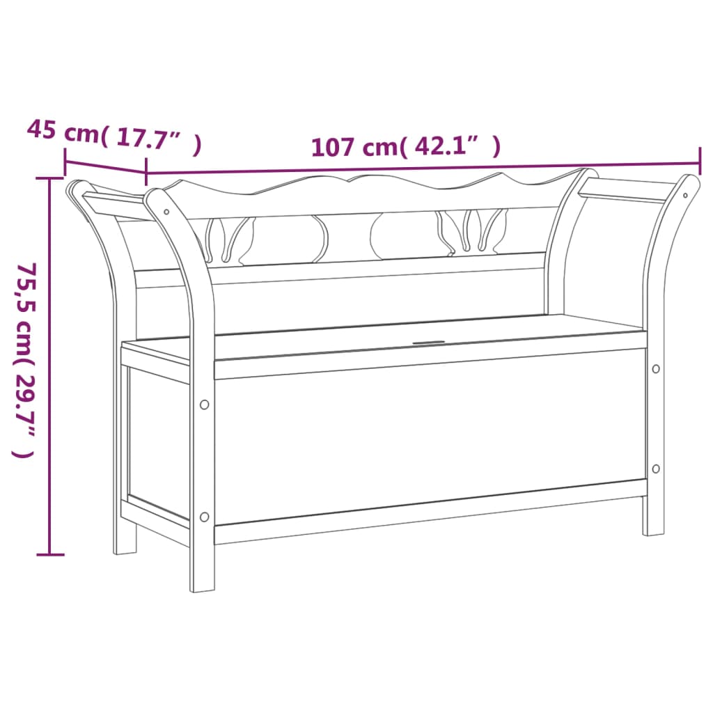 vidaXL Bankje 107x45x75,5 cm massief vurenhout wit