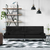 vidaXL Sofa Bed with Cup Holders Faux Leather Black