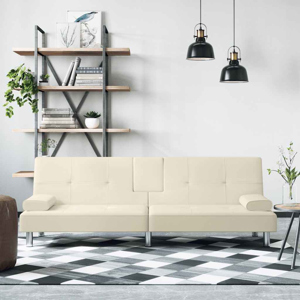 vidaXL Sofa Bed with Cup Holders Faux Leather Black
