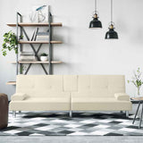 vidaXL Sofa Bed with Cup Holders Faux Leather Black