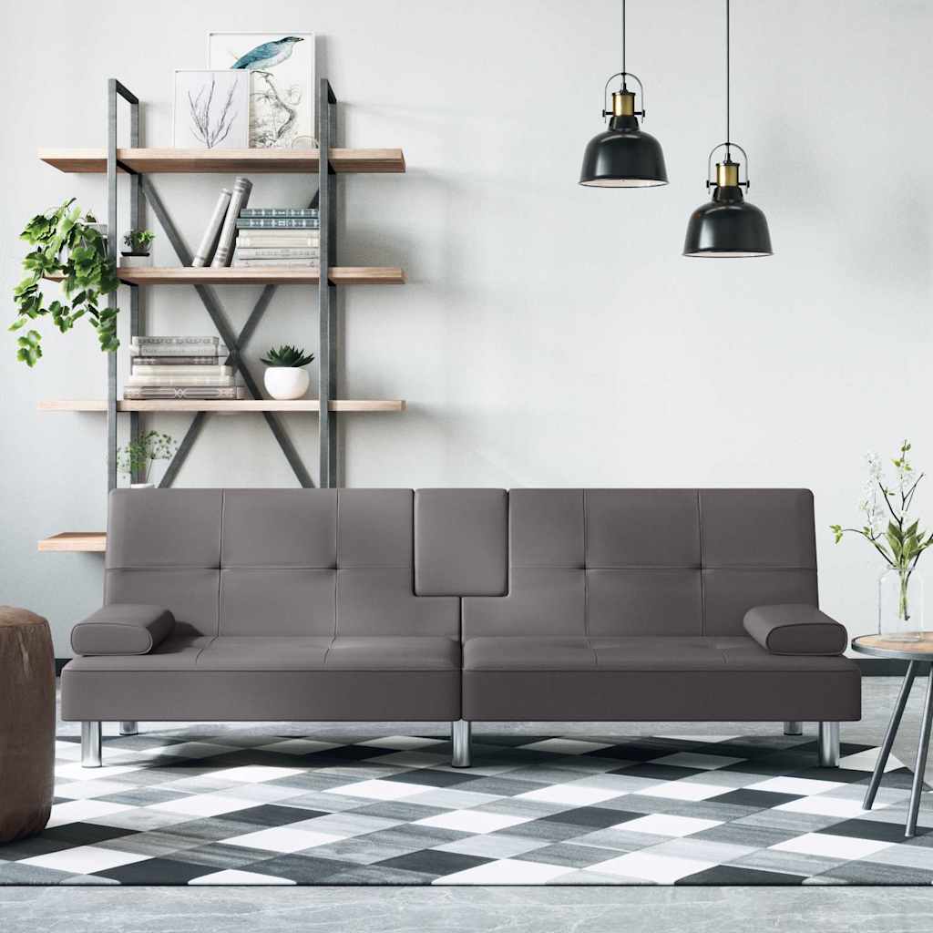 vidaXL Sofa Bed with Cup Holders Faux Leather Black