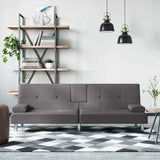 vidaXL Sofa Bed with Cup Holders Faux Leather Black