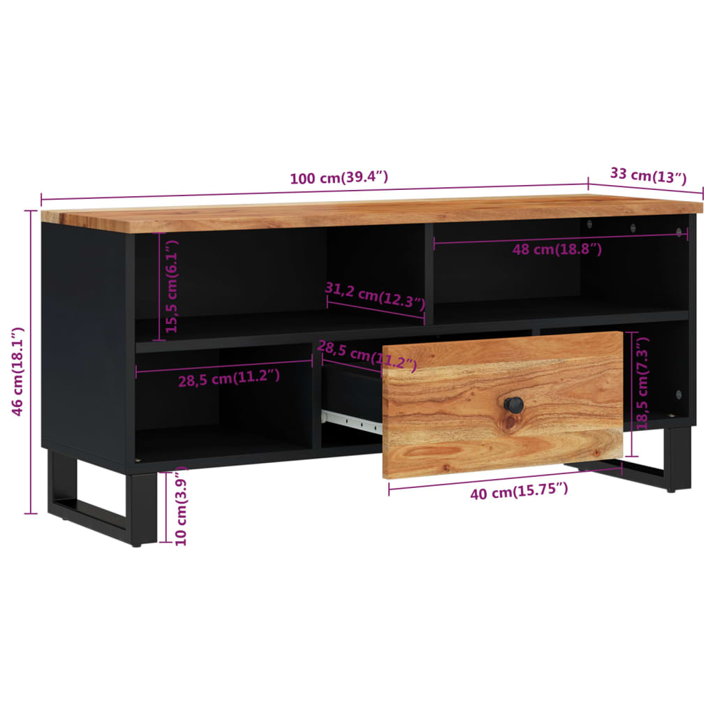 vidaXL Tv-meubel 100x33x46 cm massief mangohout en bewerkt hout