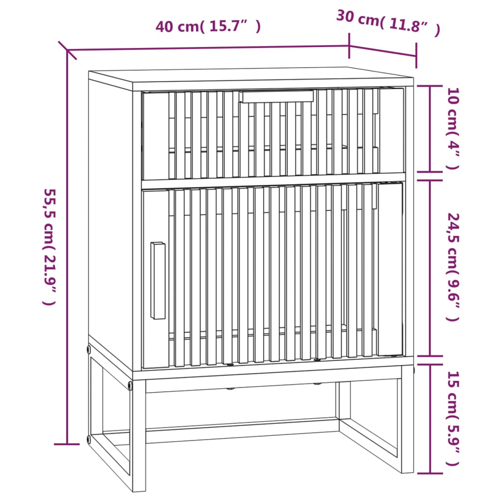 vidaXL Nachtkastje 40x30x55,5 cm bewerkt hout en ijzer wit