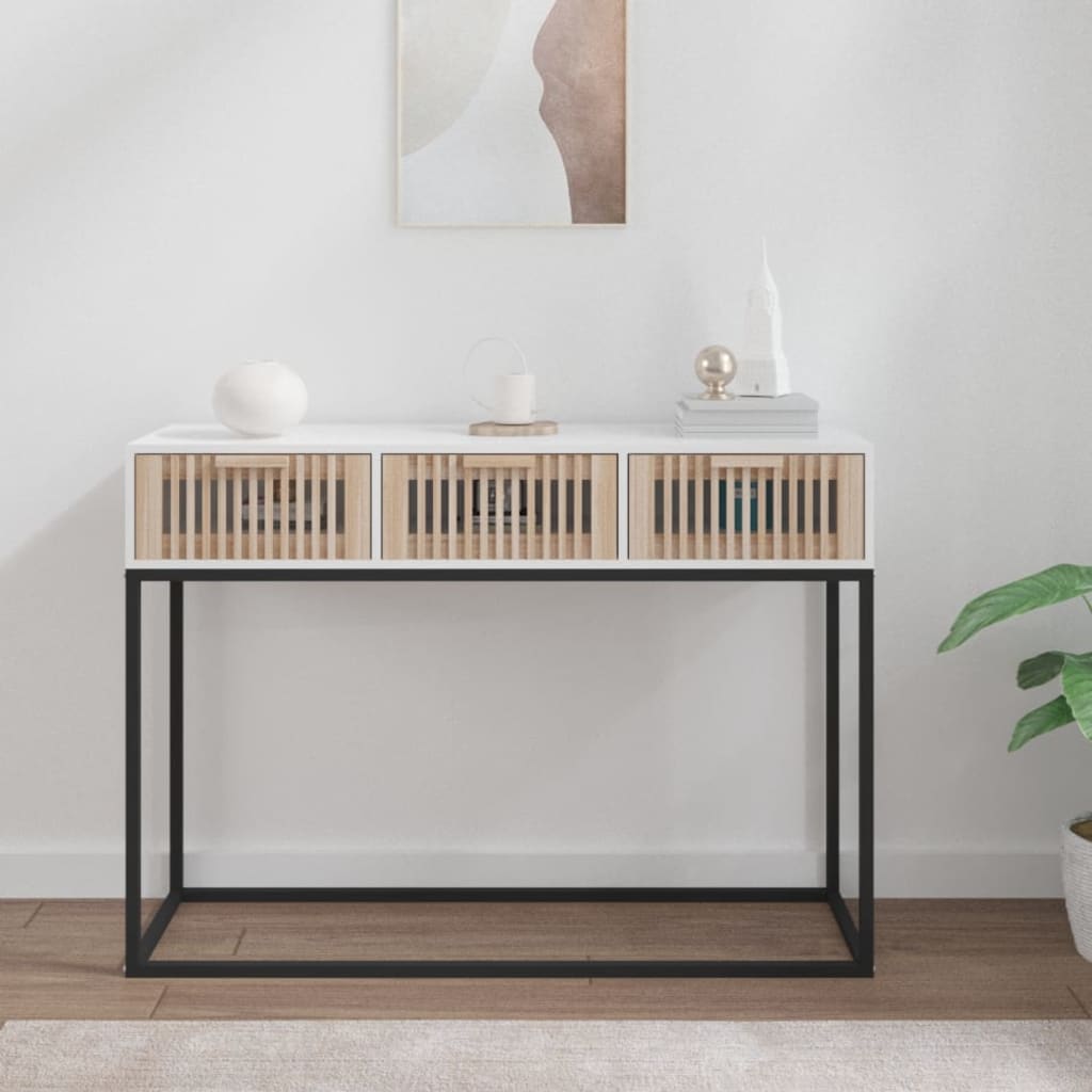 vidaXL Wandtafel 105x30x75 cm bewerkt hout en ijzer wit