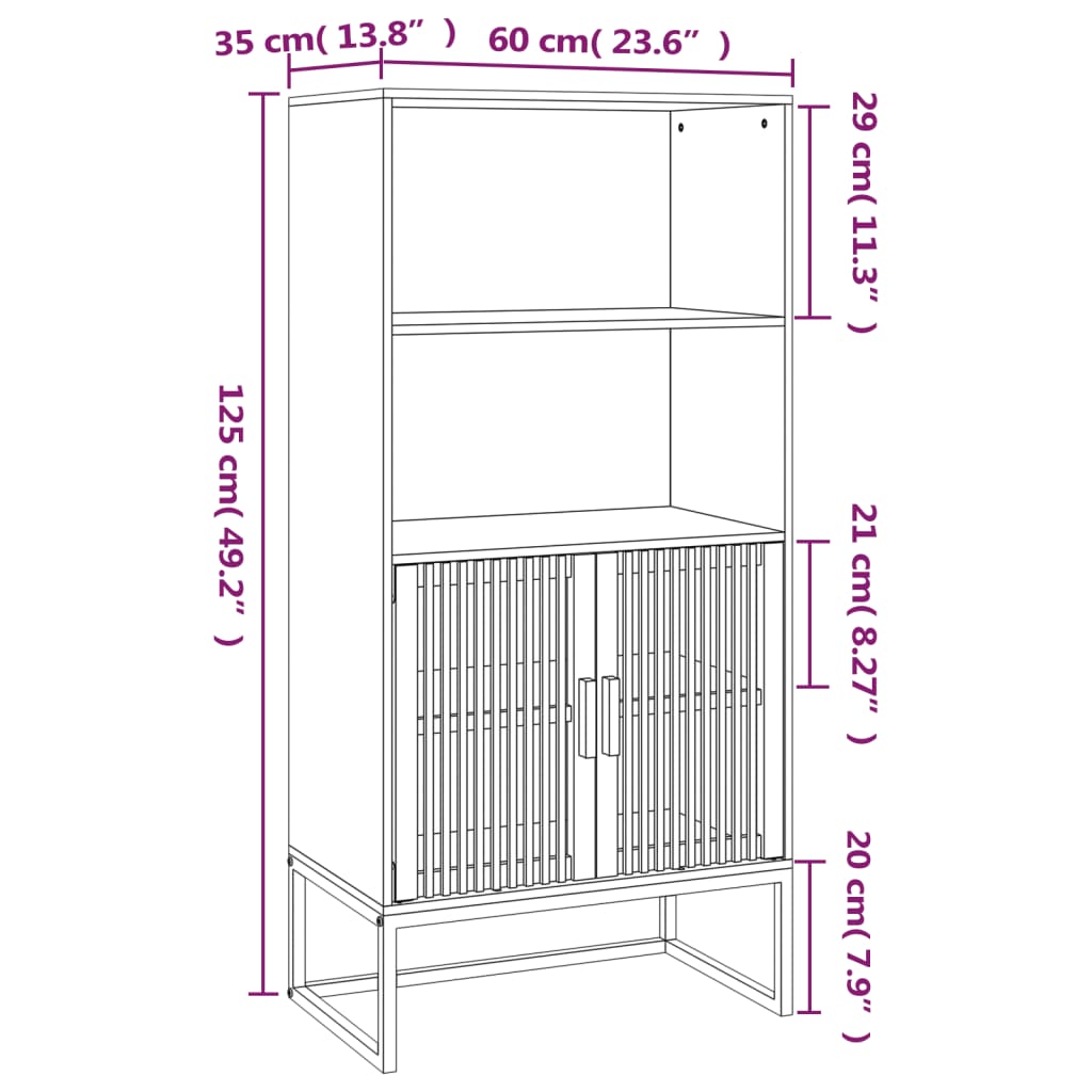 vidaXL Hoge kast 60x35x125 cm bewerkt hout wit