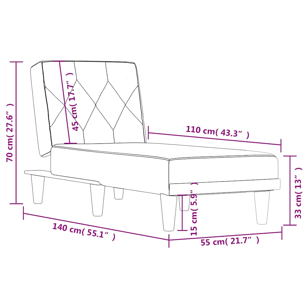vidaXL Chaise longue fluweel blauw