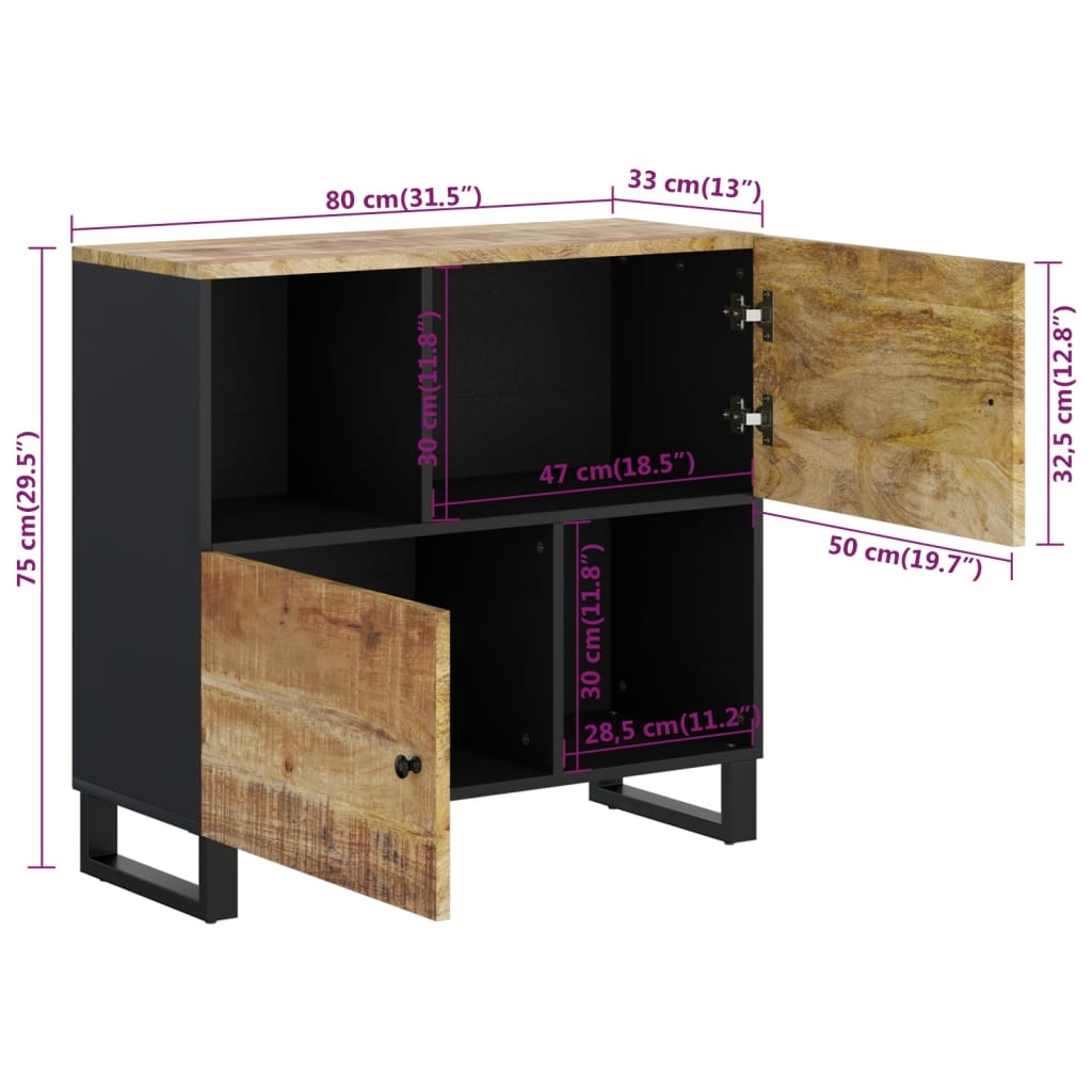 vidaXL Sideboard with 2 Doors 80x33x75 cm Solid Acacia Wood