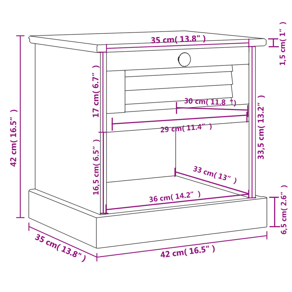 vidaXL Nightstand VIGO 42x35x42 cm solid pine wood