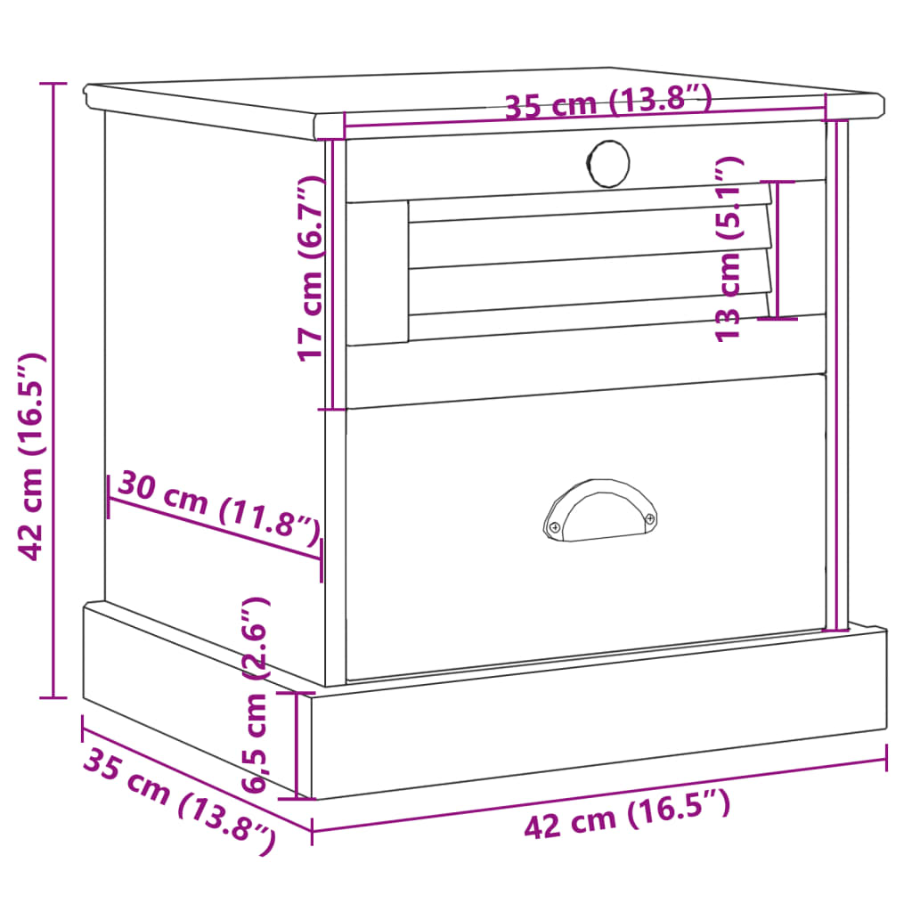 vidaXL VIGO Bedside cabinet 42x35x42 cm solid pine wood