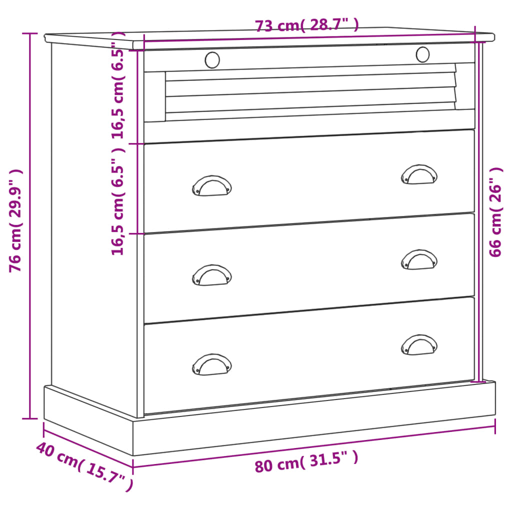 vidaXL Chest of Drawers VIGO 80x40x76 cm Solid Pinewood