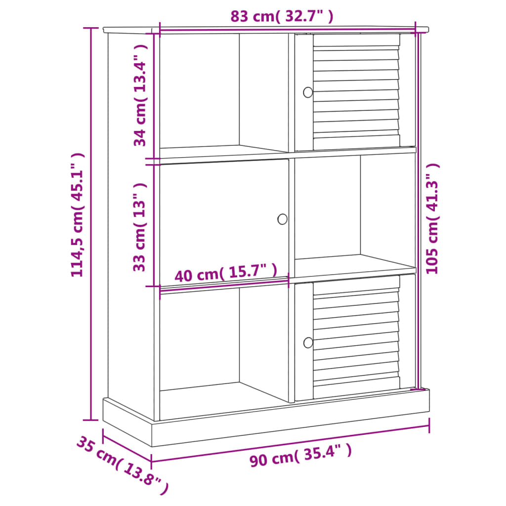 vidaXL Boekenkast VIGO 90x35x114,5 cm massief grenenhout