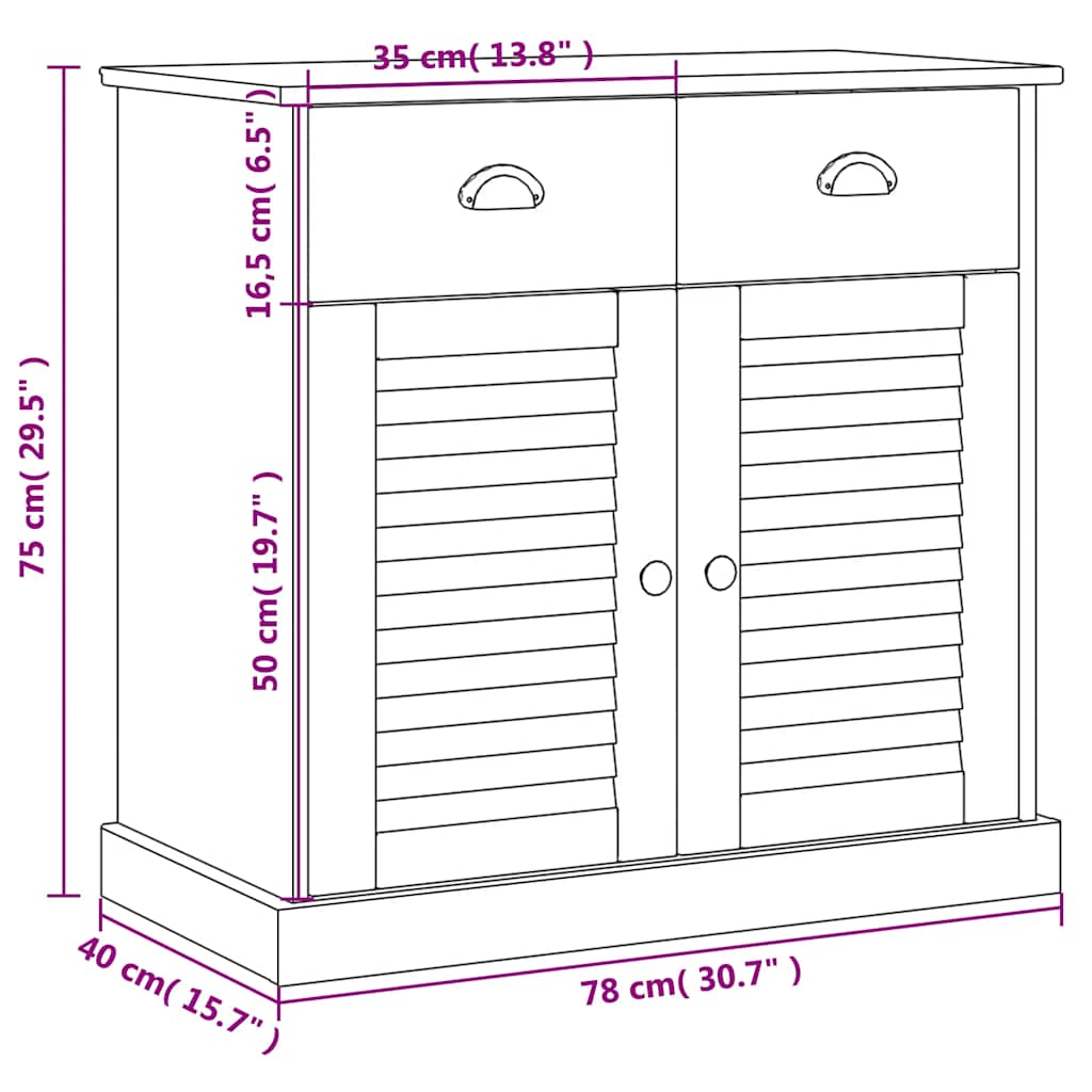 vidaXL Dressoir met lades VIGO 78x40x75 cm massief grenenhout