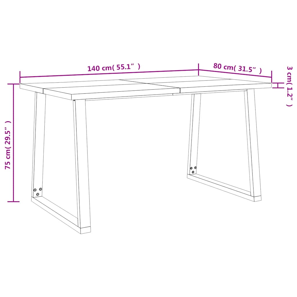 vidaXL Eettafel met natuurlijke rand 110x70x75 cm massief acaciahout