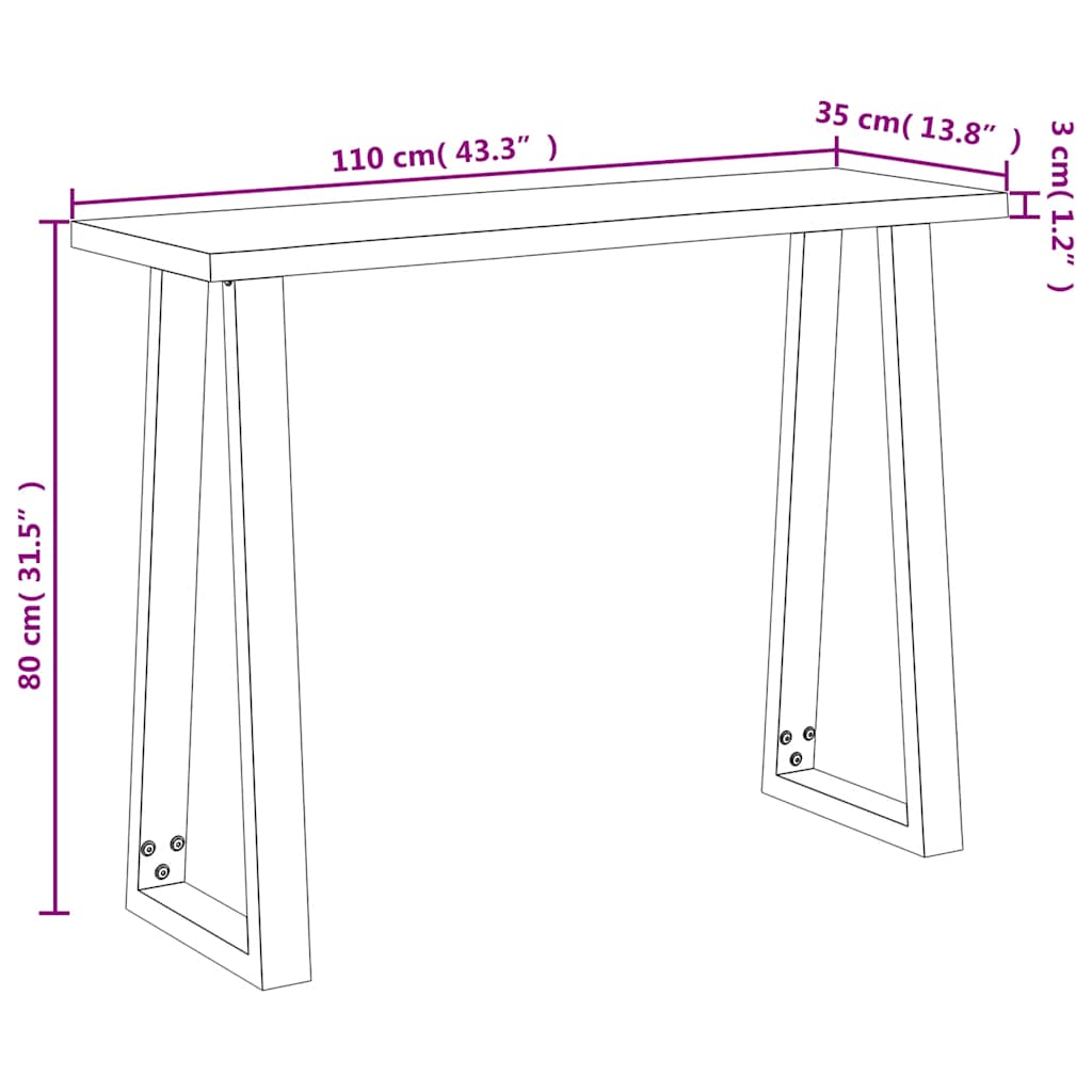 vidaXL Wandtafel met natuurlijke rand 110x35x80 cm massief acaciahout