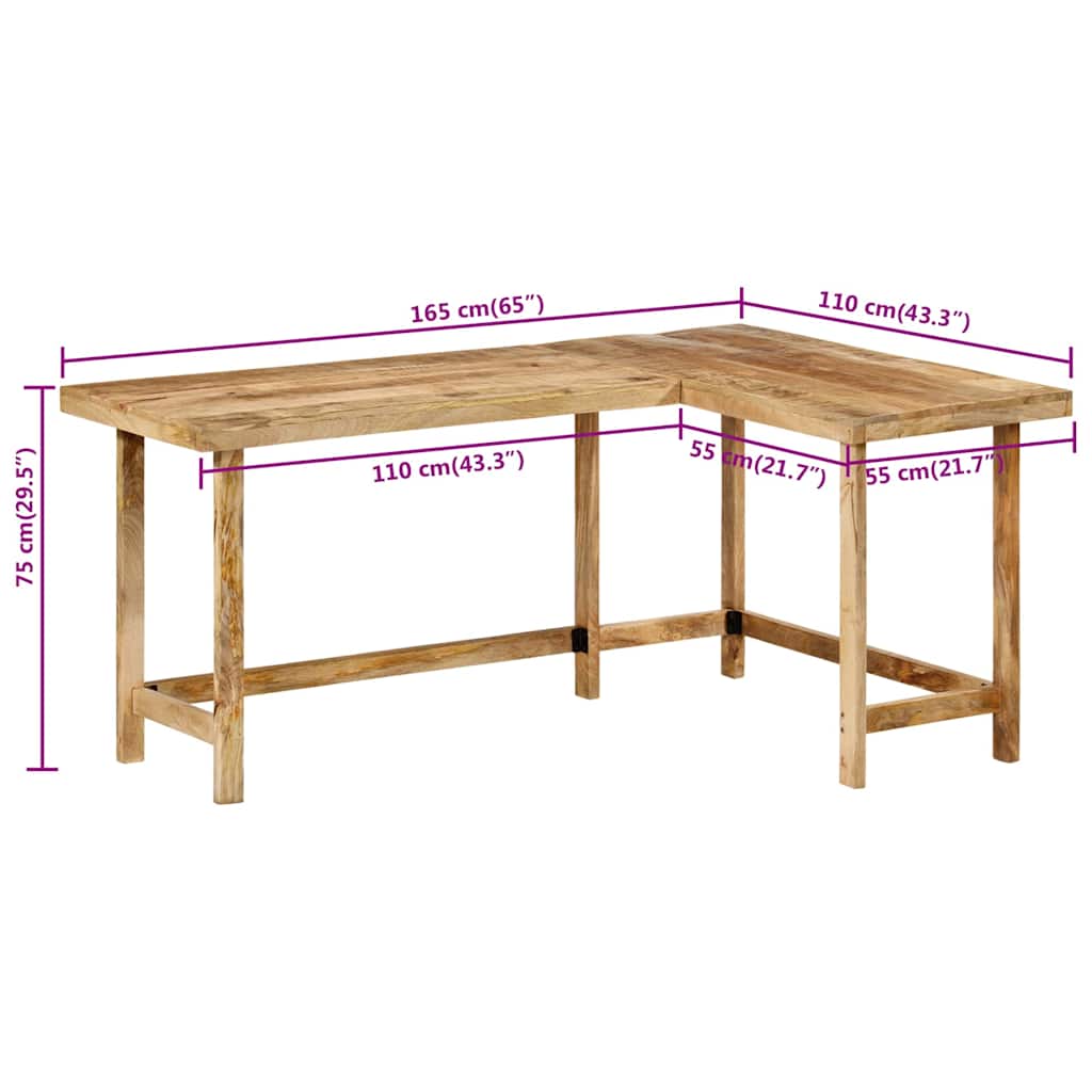 vidaXL Desk 165x110x75 cm solid mango wood