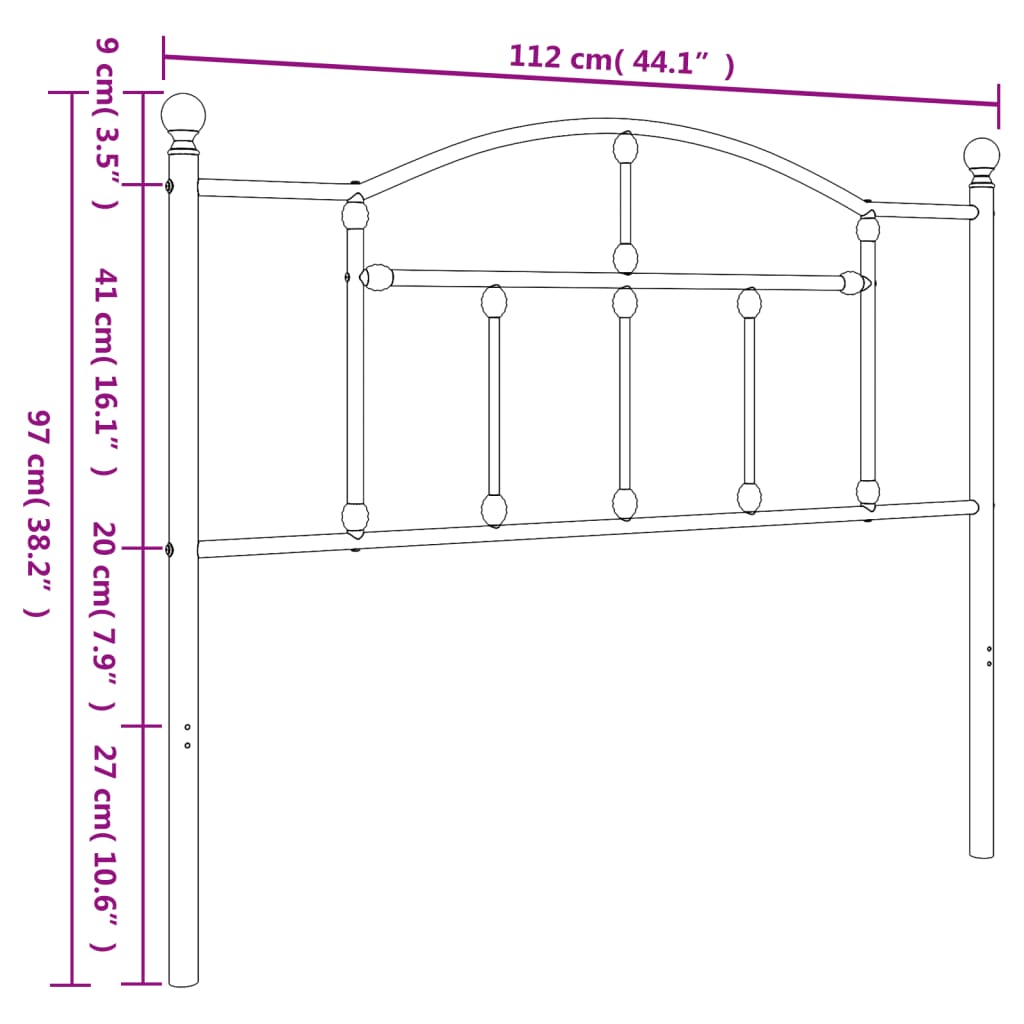 vidaXL Vervangend hoofdbord 90 cm metaal zwart