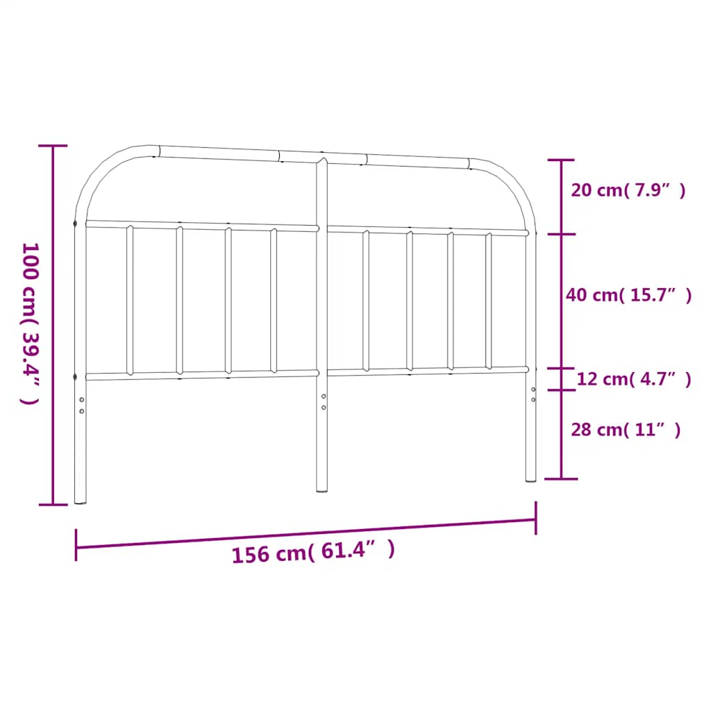 vidaXL Vervangend hoofdbord metaal zwart 75 cm