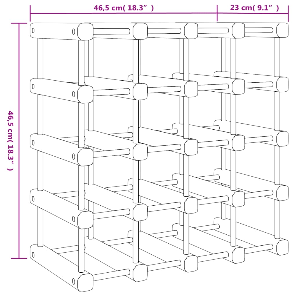 vidaXL Wijnrek voor 12 flessen 36x23x36 cm massief grenenhout