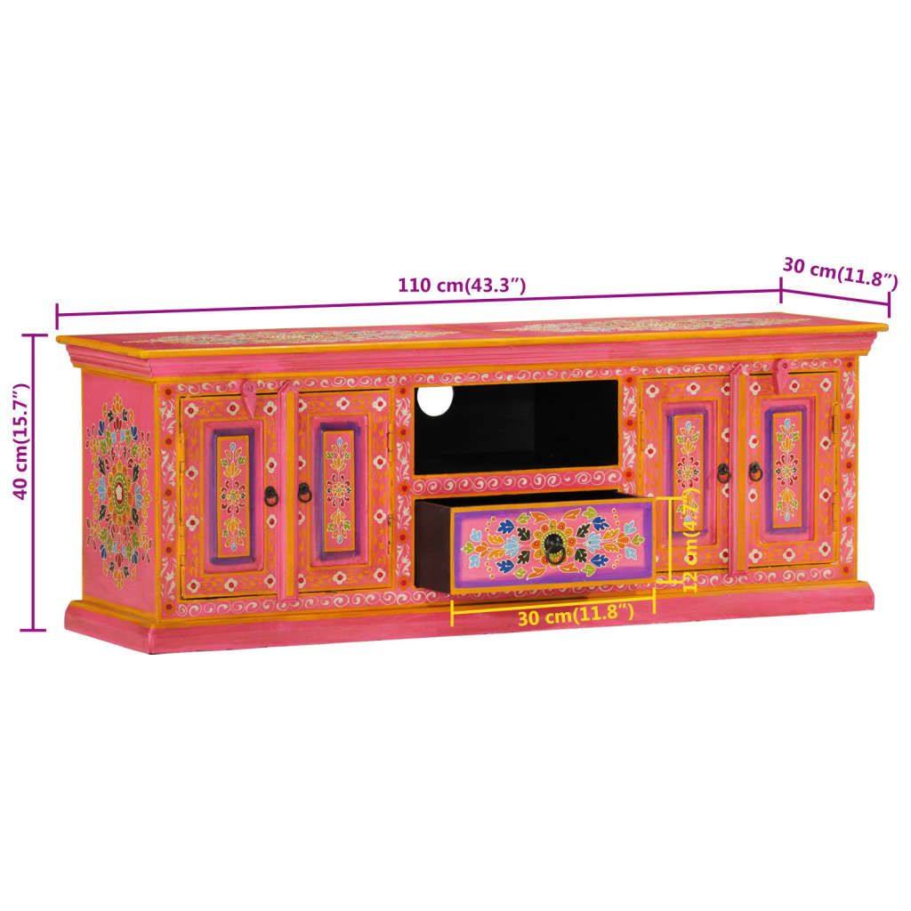 vidaXL Tv-meubel 110x30x40 cm massief mangohout roze